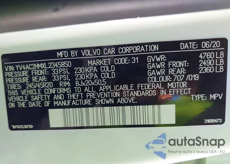 2020 Volvo Xc40 T4 R-Design из США, поврежденный, VIN YV4AC2HMXL2345850